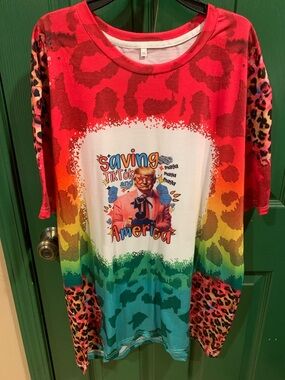 Women’s Trump Rainbow Leopard Print short Sleeve Tee - Multicolor